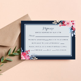 Tarjeta De Confirmación De Asistencia Elegante Boda Floral Rosa y Azul Dusto