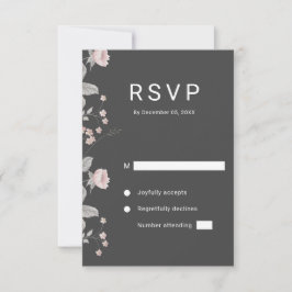 Tarjeta De Confirmación De Asistencia Elegante Boda floral rosa y gris oscuro de Rubor