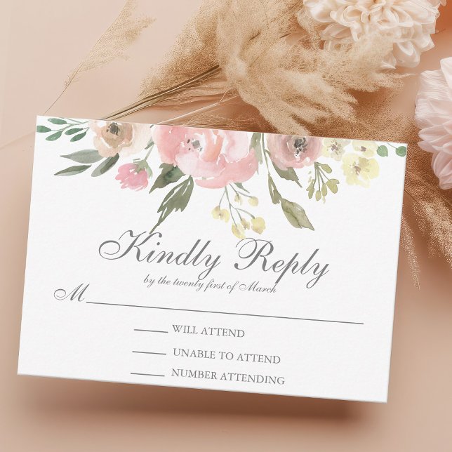 Tarjeta De Confirmación De Asistencia Elegante Boda floral Rubor Pink Peony (Subido por el creador)