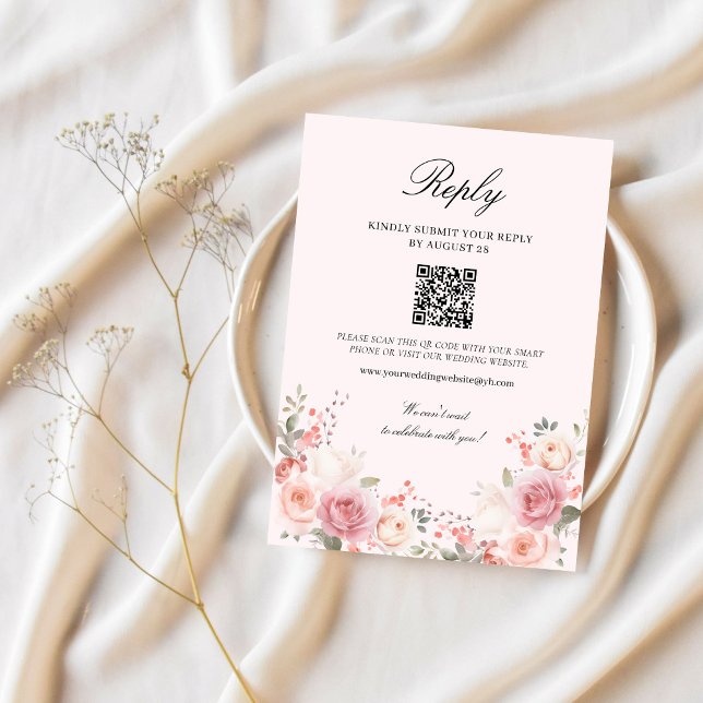 Tarjeta De Confirmación De Asistencia Elegante Boda floral Rubor rosa (Subido por el creador)