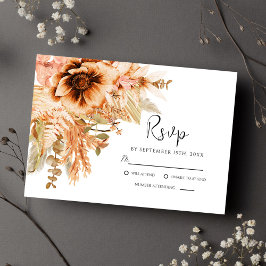 Tarjeta De Confirmación De Asistencia Elegante Boda Floral Terracotta Fall