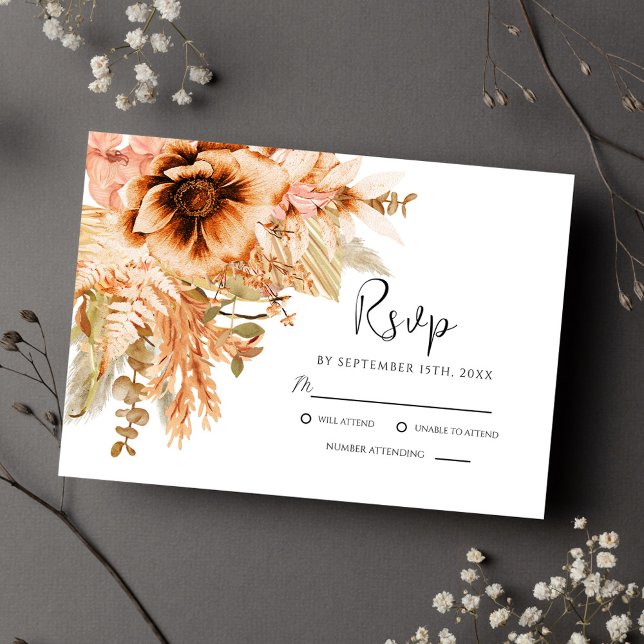 Tarjeta De Confirmación De Asistencia Elegante Boda Floral Terracotta Fall (Elegant Floral Terracotta Fall Wedding RSVP Card)