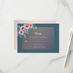 Tarjeta De Confirmación De Asistencia Elegante Boda Floral Verde azulada color de agua r