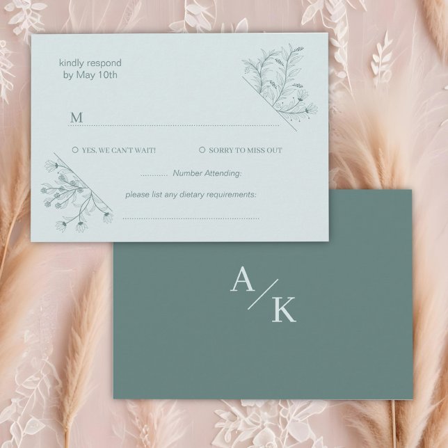 Tarjeta De Confirmación De Asistencia Elegante Boda floral Verde azulado (Subido por el creador)