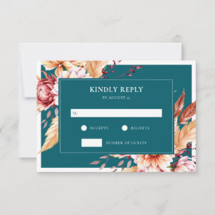 Tarjeta De Confirmación De Asistencia Elegante Boda floral Verde azulado de Moda Boho