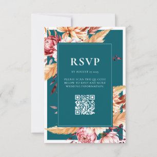 Tarjeta De Confirmación De Asistencia Elegante Boda floral Verde azulado de Moda Boho