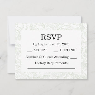 Tarjeta De Confirmación De Asistencia Elegante Boda Floral Verde Chinoiserie