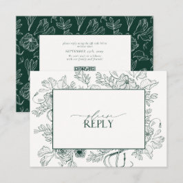 Tarjeta De Confirmación De Asistencia Elegante Boda floral verde esmeralda código QR
