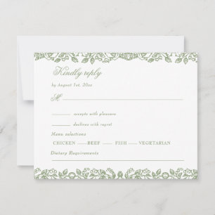 Tarjeta De Confirmación De Asistencia Elegante Boda Floral Verde Salvia Vintage Francés