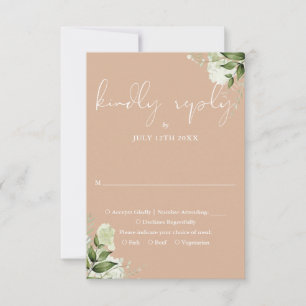 Tarjeta De Confirmación De Asistencia Elegante Boda Floral Verde Tostado