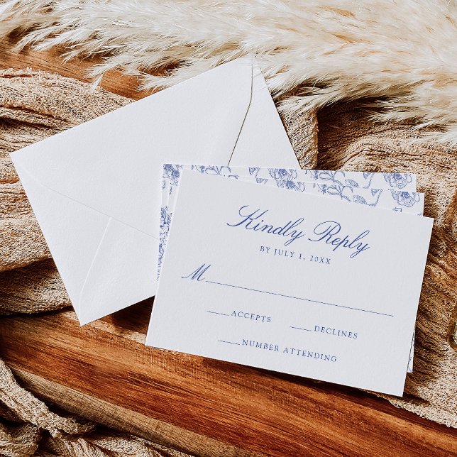 Tarjeta De Confirmación De Asistencia Elegante Boda Floral Victoria Chinoiserie azul (Subido por el creador)