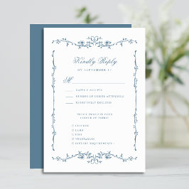 Tarjeta De Confirmación De Asistencia Elegante Boda floral vintage azul turbio