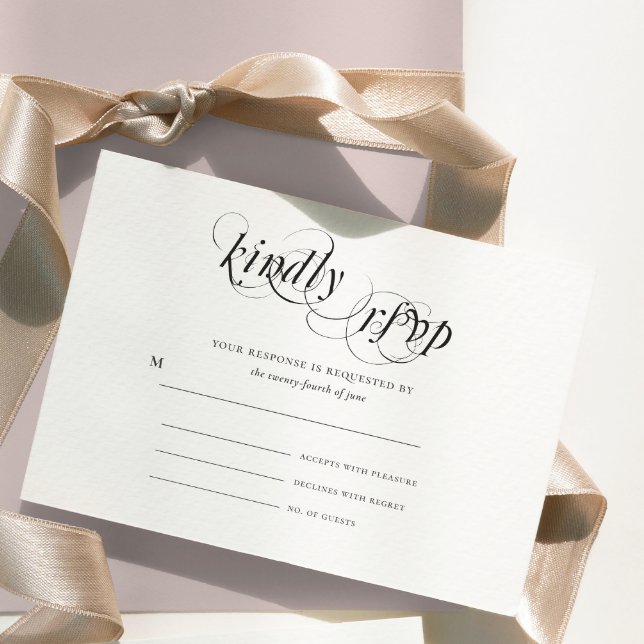 Tarjeta De Confirmación De Asistencia Elegante Boda formal blanco negro (Subido por el creador)