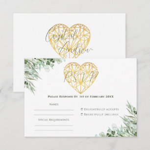 Tarjeta De Confirmación De Asistencia Elegante Boda formal de eucalipto de corazón