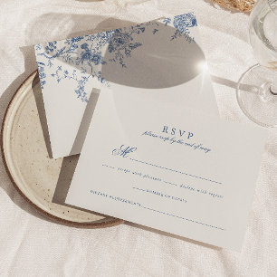 Tarjeta De Confirmación De Asistencia Elegante Boda francés vintage Blue Floral Jouy