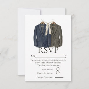 Tarjeta De Confirmación De Asistencia Elegante boda gay Dos novios con trajes