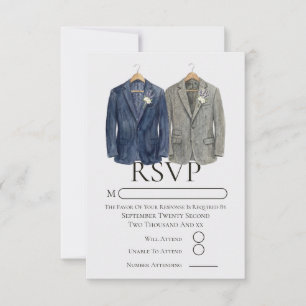Tarjeta De Confirmación De Asistencia Elegante boda gay Dos novios con trajes