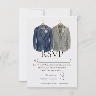 Tarjeta De Confirmación De Asistencia Elegante boda gay Dos novios con trajes