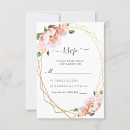 Tarjeta De Confirmación De Asistencia Elegante Boda Geométrico de Oro Peony Rosa