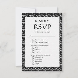 Tarjeta De Confirmación De Asistencia Elegante Boda Gótica Barroca Monocroma