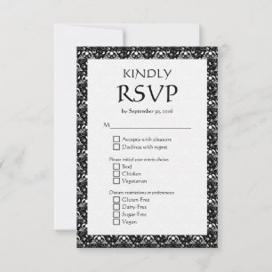 Tarjeta De Confirmación De Asistencia Elegante Boda Gótica Barroca Monocroma