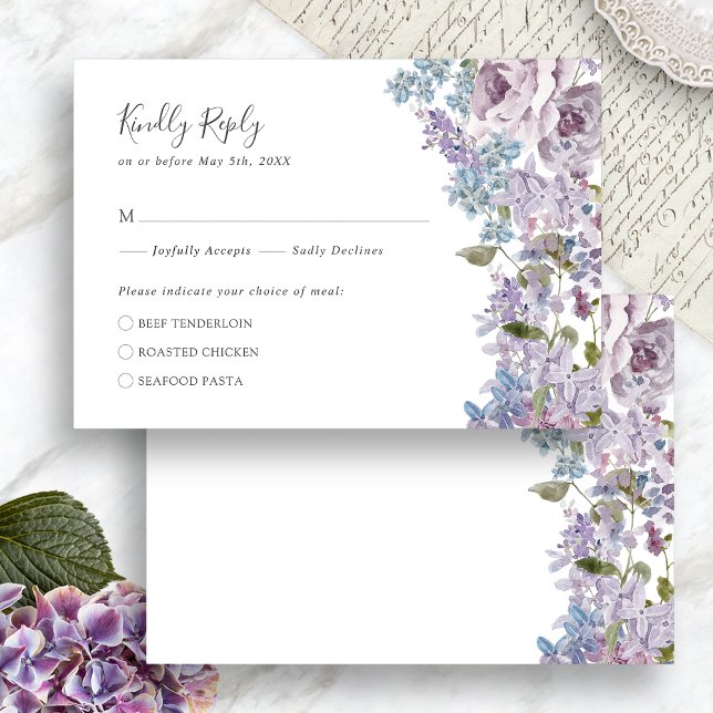 Tarjeta De Confirmación De Asistencia Elegante Boda Lilac (Elegant Watercolor Lilac Floral Wedding RSVP Card by Painted Paperie
)