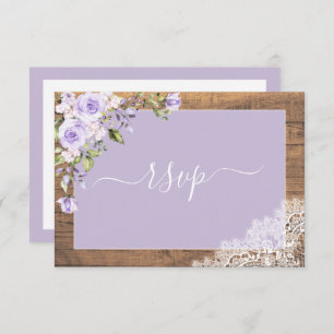 Tarjeta De Confirmación De Asistencia Elegante Boda Lilac Lavender Rustic Wood Lace