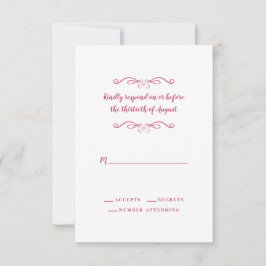 Tarjeta De Confirmación De Asistencia Elegante Boda Magenta Clásico Blanco Rojo Formal