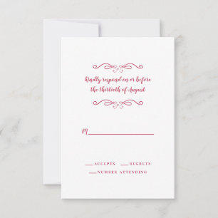 Tarjeta De Confirmación De Asistencia Elegante Boda Magenta Clásico Blanco Rojo Formal