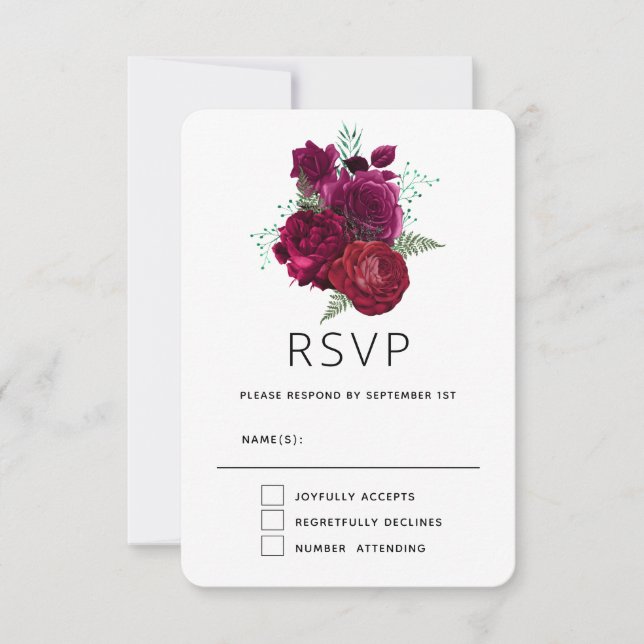 Tarjeta De Confirmación De Asistencia Elegante Boda Magenta Rosa Floral Bouquet (Anverso)