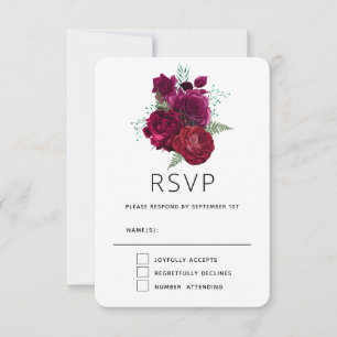 Tarjeta De Confirmación De Asistencia Elegante Boda Magenta Rosa Floral Bouquet