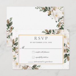 Tarjeta De Confirmación De Asistencia Elegante Boda Marfil Magnolia Floral Greeneration