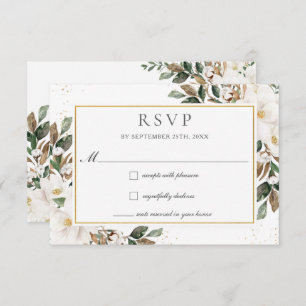 Tarjeta De Confirmación De Asistencia Elegante Boda Marfil Magnolia Floral Greeneration