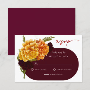 Tarjeta De Confirmación De Asistencia Elegante Boda MARIGOLD color rojo borgoña