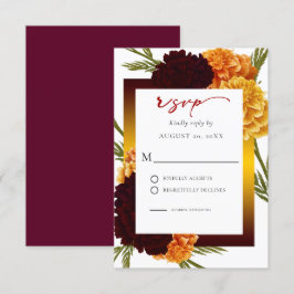 Tarjeta De Confirmación De Asistencia Elegante Boda MARIGOLD color rojo borgoña