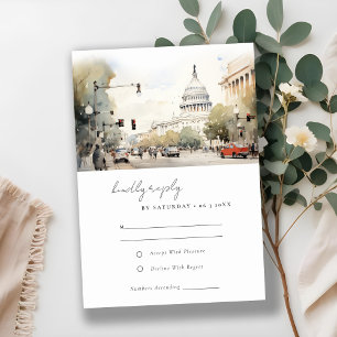 Tarjeta De Confirmación De Asistencia Elegante Boda minimalista de acuarela de Washingto