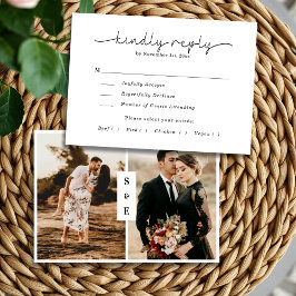 Tarjeta De Confirmación De Asistencia Elegante Boda Minimalista de fotografías en blanco