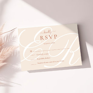 Tarjeta De Confirmación De Asistencia Elegante Boda Minimalista de Monograma Terracota