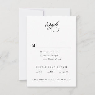Tarjeta De Confirmación De Asistencia Elegante Boda Minimalista en Blanco y Negro