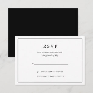 Tarjeta De Confirmación De Asistencia Elegante Boda Minimalista en Blanco y Negro con Bo