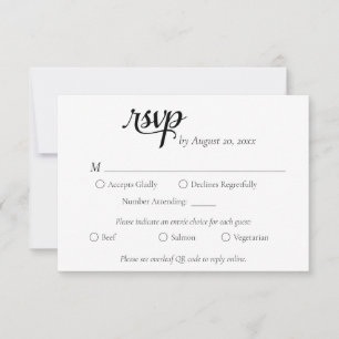 Tarjeta De Confirmación De Asistencia Elegante Boda Minimalista negro y blanco