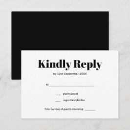 Tarjeta De Confirmación De Asistencia Elegante Boda Minimalista negro y blanco