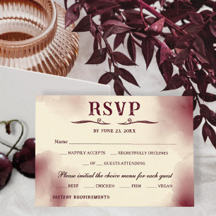 Tarjeta De Confirmación De Asistencia Elegante boda minimalista retro en marfil y burgun