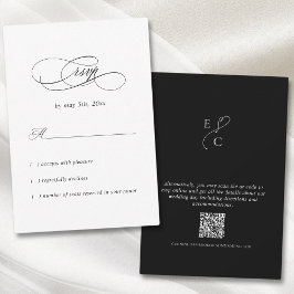 Tarjeta De Confirmación De Asistencia Elegante Boda Mínimo Moderno Código QR Monograma