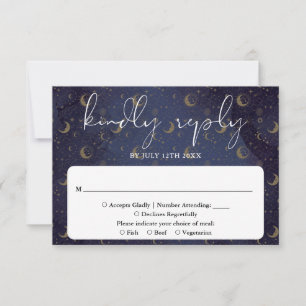 Tarjeta De Confirmación De Asistencia Elegante Boda Mística Celestial Script