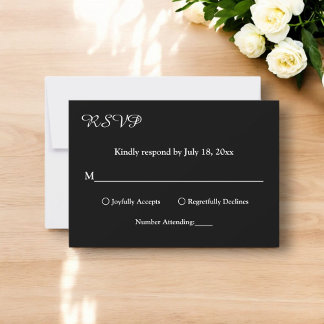 Tarjeta De Confirmación De Asistencia Elegante Boda Moderna Chic Simple en Blanco y Negr