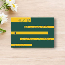 Tarjeta De Confirmación De Asistencia Elegante boda moderna chic verde y dorado minimali