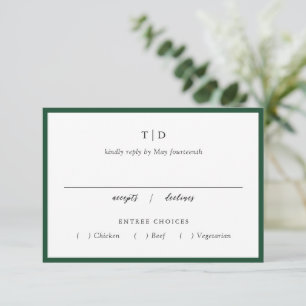 Tarjeta De Confirmación De Asistencia Elegante Boda Moderna con Monograma Verde Esmerald