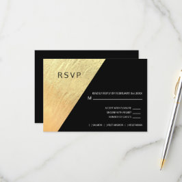 Tarjeta De Confirmación De Asistencia Elegante Boda Moderna de Hoja de Oro y Negro