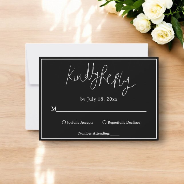 Tarjeta De Confirmación De Asistencia Elegante Boda Moderna Simple Negro Y Blanco (Subido por el creador)